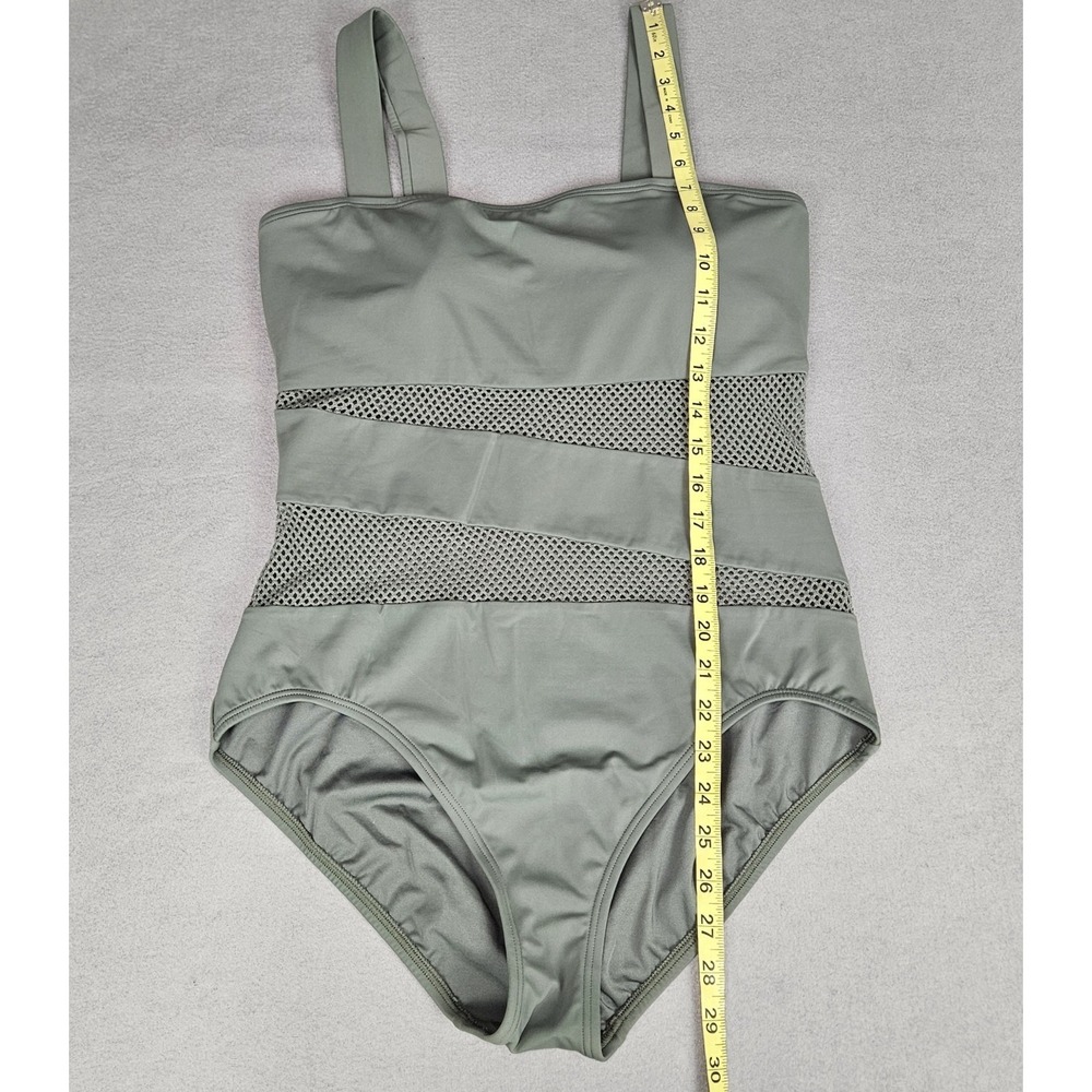 Carmen Marc Valvo One Piece Swimsuit Size 14 Green Mesh Panel Resort Wear Beach - Picture 9 of 11
